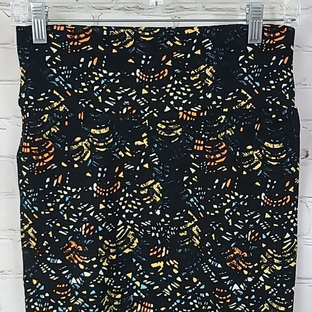 LuLaRoe Cassie XS Black Abstract Print Stretch Pencil Skirt Multicolor Art Chic